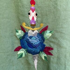 notPERFECTLINEN Green Top with Embroidered Design